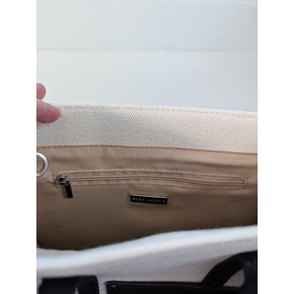 New BCBGMax Azria Canvas Shoulder Tote Bag Black And Natural - Picture 6 of 12